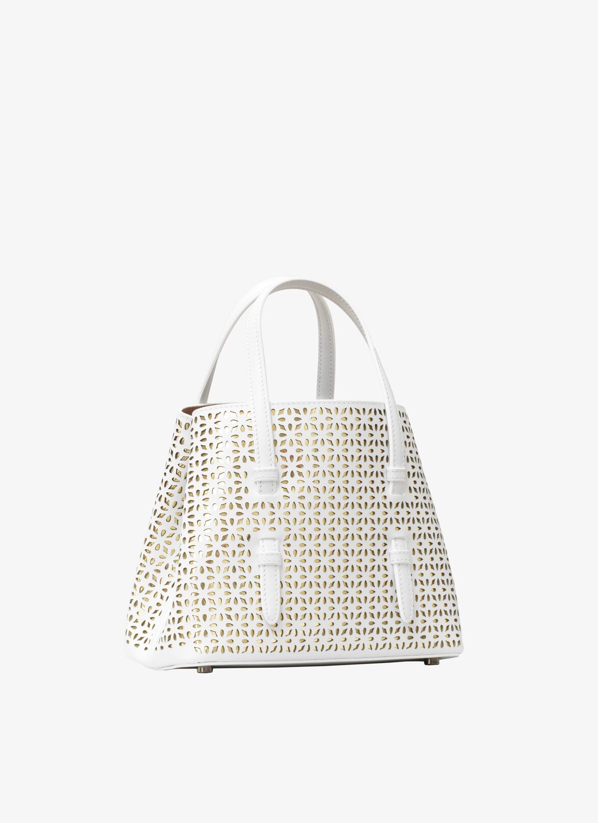 MINI BAG CUIR LUX P.FLEUR + CM WHITE/GOLD ALAÏA WHITE/GOLD MINI BAG CUIR LUX P.FLEUR + CM WHITE/GOLD